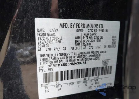 2022 Ford Mustang Mach-E Gt из США, поврежденный, VIN 3FMTK4SE5NMA39755